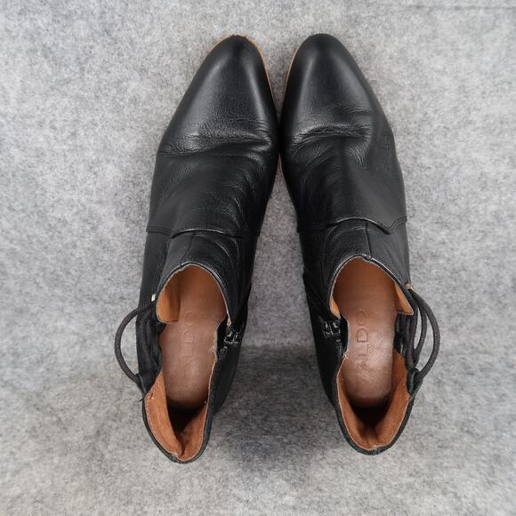 Aldo Shoes Womens 9 Ankle Boots Black Leather Bootis Block Heel Zip Almond Toe - Picture 7 of 12